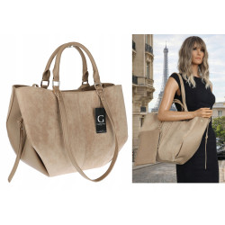 Torebka damska shopper duża zamszowa na ramię elegancka torba R967 Beżowa