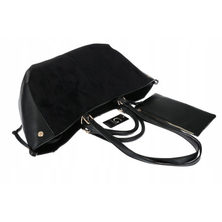 Torebka damska shopper duża zamszowa na ramię elegancka torba R967 Czarna
