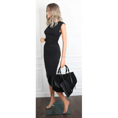 Torebka damska shopper duża zamszowa na ramię elegancka torba R967 Czarna