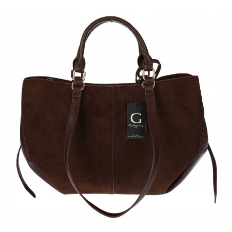 Torebka damska shopper A4 duża zamszowa na ramię elegancka R967 Czekoladowa