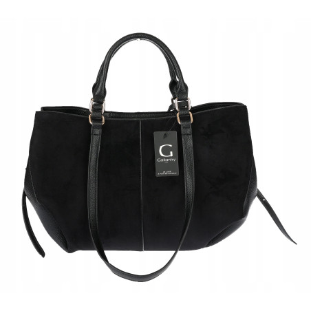 Torebka damska shopper duża zamszowa na ramię elegancka torba R967 Czarna