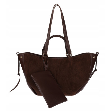 Torebka damska shopper A4 duża zamszowa na ramię elegancka R967 Czekoladowa
