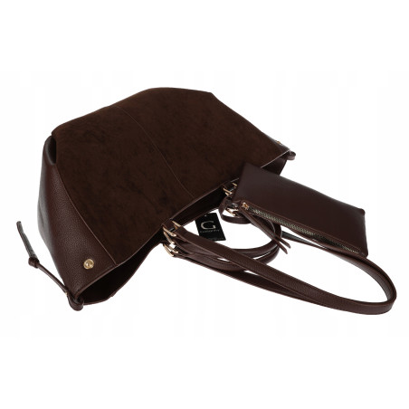 Torebka damska shopper A4 duża zamszowa na ramię elegancka R967 Czekoladowa