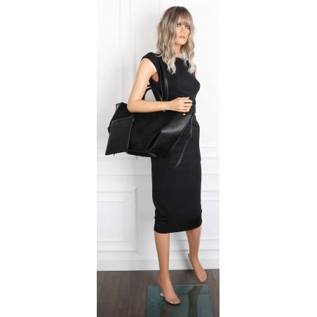 Torebka damska shopper duża zamszowa na ramię elegancka torba R967 Czarna