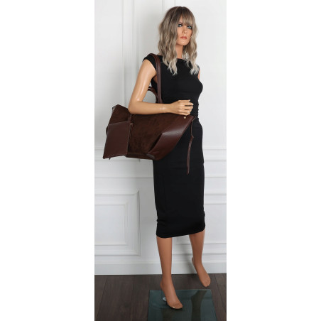 Torebka damska shopper A4 duża zamszowa na ramię elegancka R967 Czekoladowa
