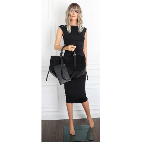 Torebka damska shopper duża zamszowa na ramię elegancka torba R967 Czarna