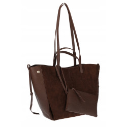 Torebka Damska Shopperka łódka Pojemna Duża A4 zamszowa R963B Czekoladowa