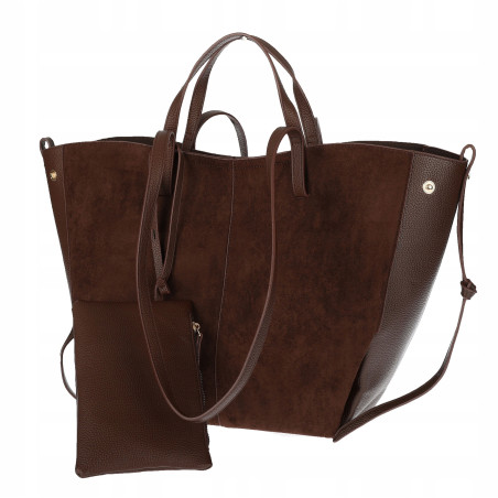 Torebka Damska Shopperka łódka Pojemna Duża A4 zamszowa R963B Czekoladowa