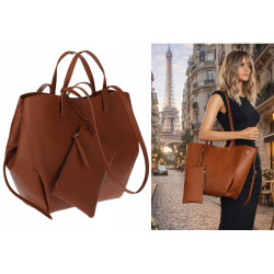 Torebka damska shopper duża pojemna na ramię torba eko skóra 963A Brązowa
