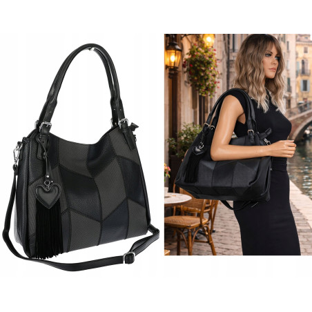 Torebka Damska Listonoszka Worek Shopper Modna Torba na Ramię MC674 Czarna