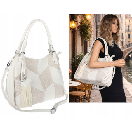 Torebka Damska Listonoszka Worek Shopper Modna Torba na Ramię MC674 Biała