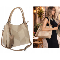 Torebka Damska Listonoszka Worek Shopper Modna Torba na Ramię MC674 Beżowa