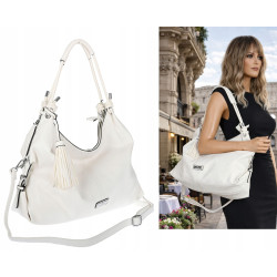 Torebka Damska Shopper worek modna lekka torba pasek na Ramię CH812 Biała