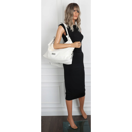 Torebka Damska Shopper worek modna lekka torba pasek na Ramię CH812 Biała