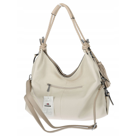 Torebka Damska Shopper worek modna lekka torba pasek na Ramię CH812 Beżowa