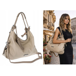Torebka Damska Shopper worek modna lekka torba pasek na Ramię CH812 Beżowa