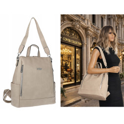 Torebka damska plecak 2w1 shopper duża pojemna na ramię modna CC028 Beżowa