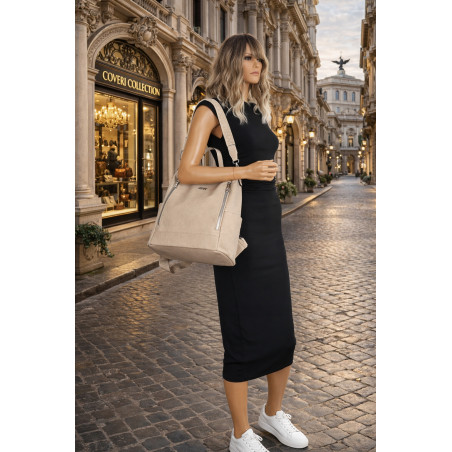 Torebka damska plecak 2w1 shopper duża pojemna na ramię modna CC028 Beżowa