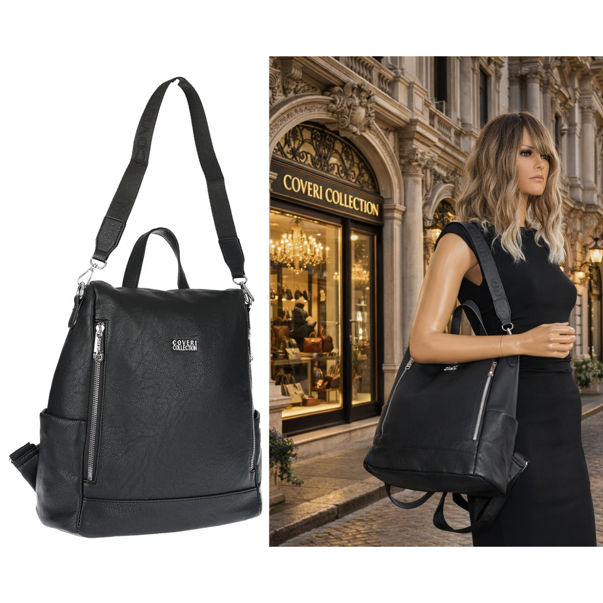 Torebka damska plecak 2w1 shopper duża pojemna na ramię modna CC028 Czarna