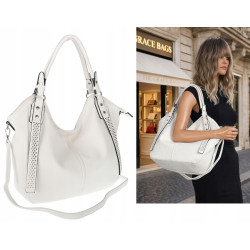Torebka damska shopper worek listonoszka pojemna na ramię LH6004 Biała
