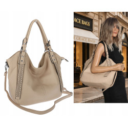 Torebka damska shopper worek listonoszka pojemna na ramię LH6004 Beżowa