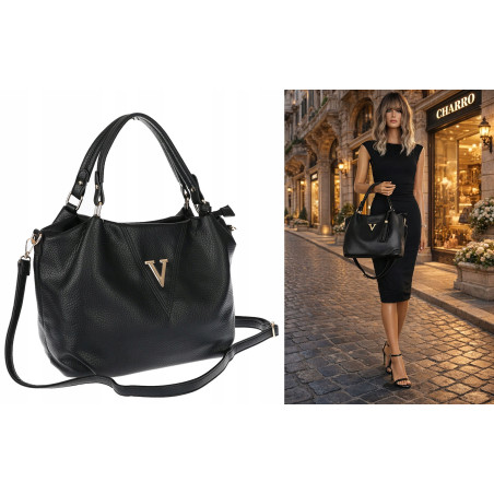 Torebka damska worek shopper pojemna na ramię frędzle modna CH167 Czarna