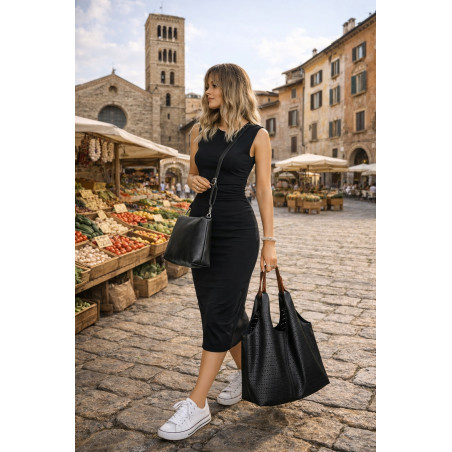 Torebka Damska shopper worek 2w1 listonoszka pojemna Ażurowa D1901 Czarna