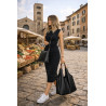 Torebka Damska shopper worek 2w1 listonoszka pojemna Ażurowa D1901 Czarna
