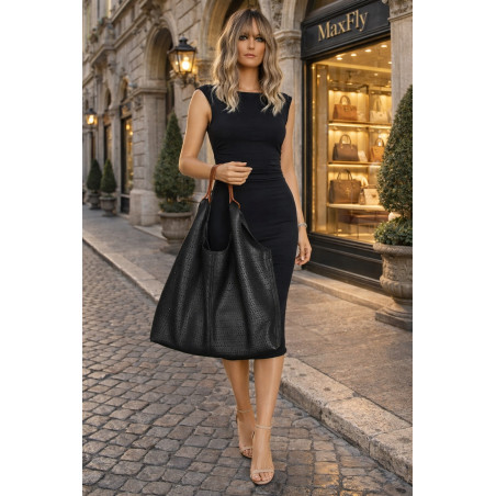 Torebka Damska shopper worek 2w1 listonoszka pojemna Ażurowa D1901 Czarna