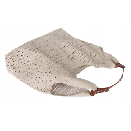 Torebka Damska shopper worek 2w1 listonoszka pojemna Ażurowa D1901 Beżowa