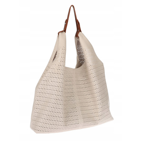 Torebka Damska shopper worek 2w1 listonoszka pojemna Ażurowa D1901 Beżowa