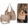 Torebka Damska shopper worek 2w1 listonoszka pojemna Ażurowa D1901 Beżowa