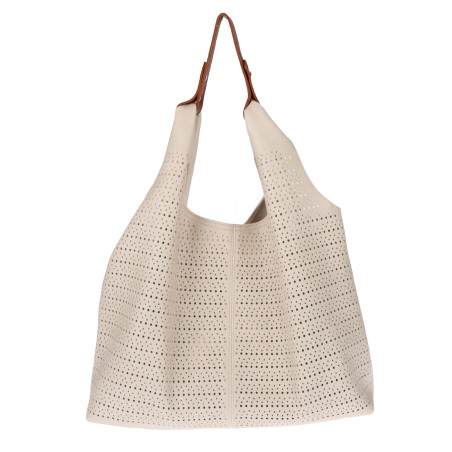 Torebka Damska shopper worek 2w1 listonoszka pojemna Ażurowa D1901 Beżowa