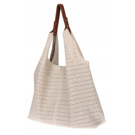 Torebka Damska shopper worek 2w1 listonoszka pojemna Ażurowa D1901 Beżowa