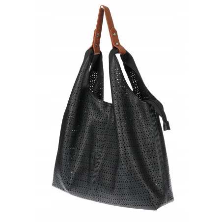 Torebka Damska shopper worek 2w1 listonoszka pojemna Ażurowa D1901 Czarna