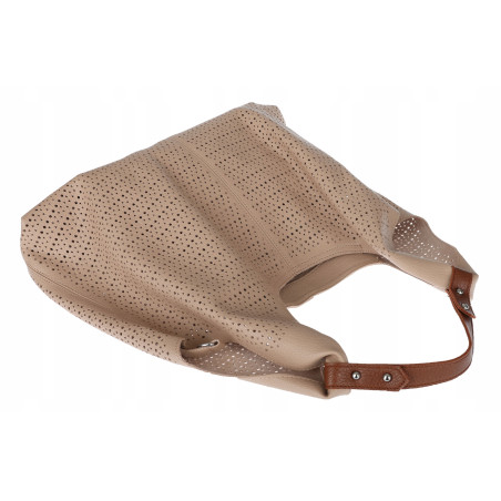 Torebka Damska shopper worek 2w1 listonoszka pojemna Ażurowa D1901 Beżowa