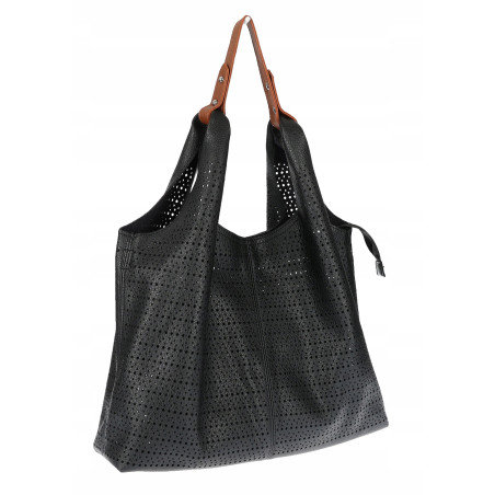 Torebka Damska shopper worek 2w1 listonoszka pojemna Ażurowa D1901 Czarna