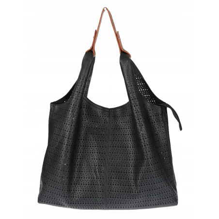 Torebka Damska shopper worek 2w1 listonoszka pojemna Ażurowa D1901 Czarna