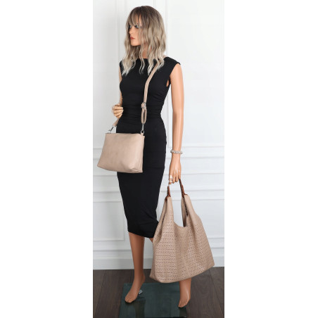 Torebka Damska shopper worek 2w1 listonoszka pojemna Ażurowa D1901 Beżowa
