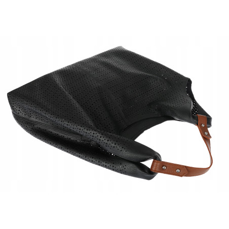 Torebka Damska shopper worek 2w1 listonoszka pojemna Ażurowa D1901 Czarna