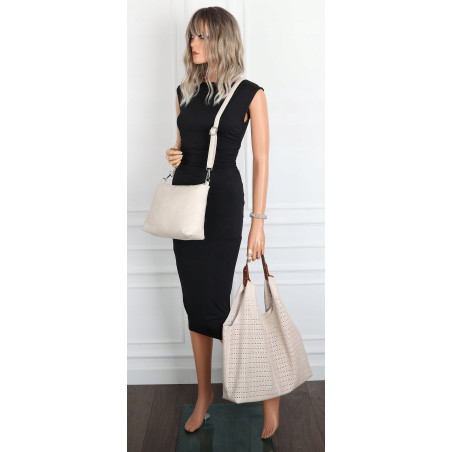 Torebka Damska shopper worek 2w1 listonoszka pojemna Ażurowa D1901 Beżowa