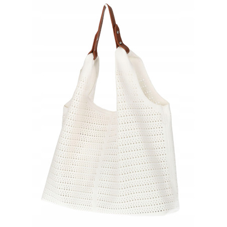 Torebka Damska shopper worek 2w1 listonoszka pojemna Ażurowa D1901 Biała