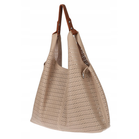 Torebka Damska shopper worek 2w1 listonoszka pojemna Ażurowa D1901 Beżowa