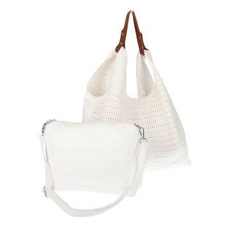 Torebka Damska shopper worek 2w1 listonoszka pojemna Ażurowa D1901 Biała