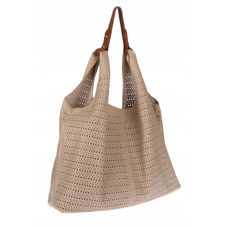 Torebka Damska shopper worek 2w1 listonoszka pojemna Ażurowa D1901 Beżowa