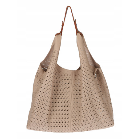 Torebka Damska shopper worek 2w1 listonoszka pojemna Ażurowa D1901 Beżowa