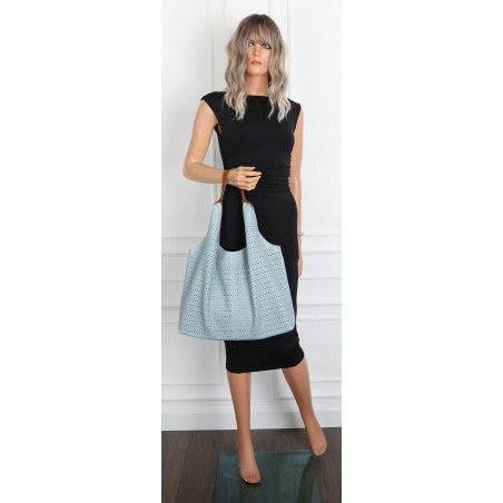 Torebka Damska shopper worek 2w1 listonoszka torba Ażurowa D1901 Niebieska