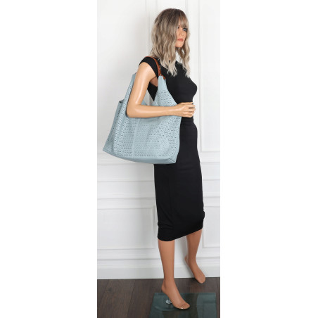 Torebka Damska shopper worek 2w1 listonoszka torba Ażurowa D1901 Niebieska