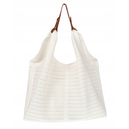 Torebka Damska shopper worek 2w1 listonoszka pojemna Ażurowa D1901 Biała