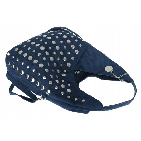 Torebka damska zamszowa worek pojemna na ramię z ćwiekami S8117 Niebieska